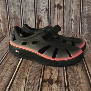 Sz 8 Womens OOFOS OOcandoo Sport Black Pink Gradient Recovery Sandals VGUC!